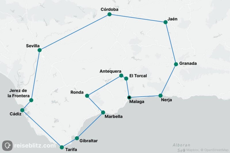 Routenkarte Andalusien-Roadtrip