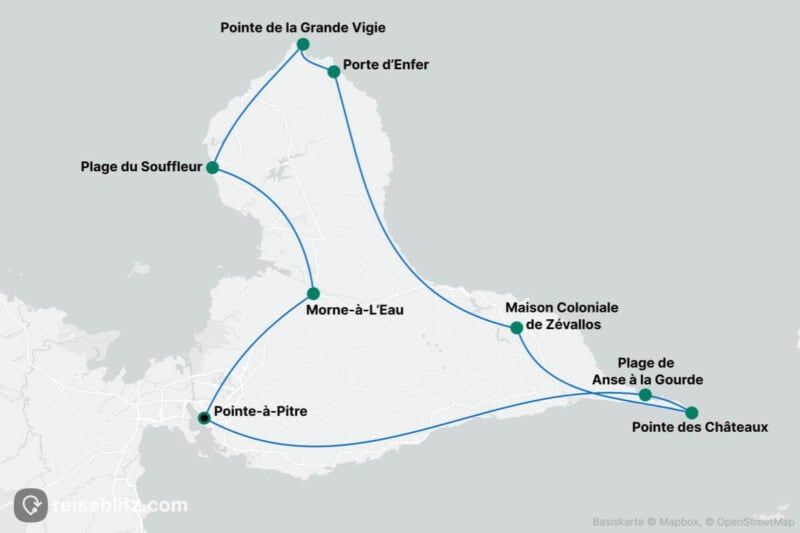 Inselrundfahrt Guadeloupe Routenkarte