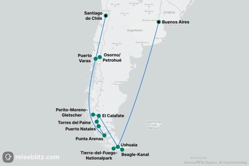 Patagonien-Rundreise Routenkarte