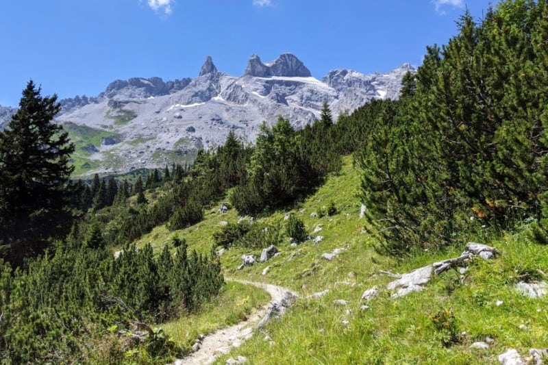 Blick auf die Drei Türme von der Gauertaler AlpkulTour im Montafon