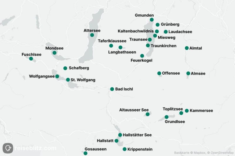 Landkarte mit Sehenswürdigkeiten im Salzkammergut