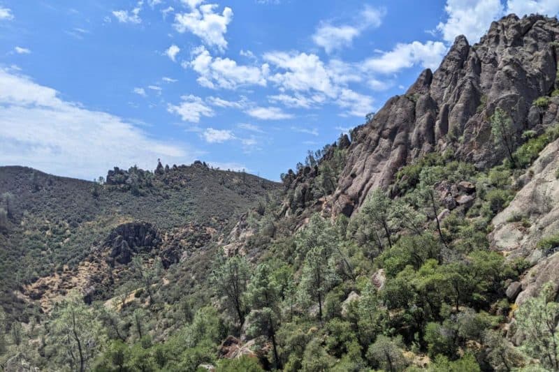 Aussicht vom Condor Gulch Trail auf die Felsen der Pinnacles